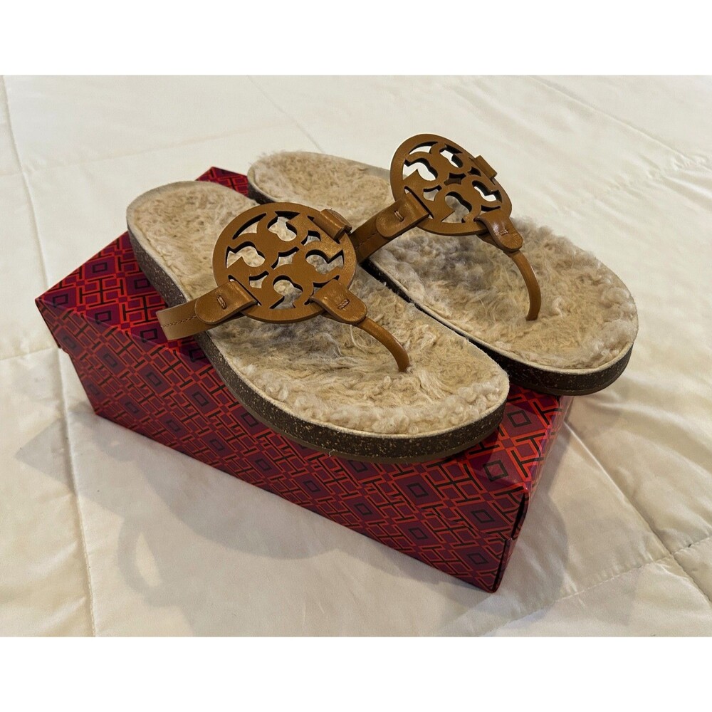 Tory Burch Miller Cloud Shearling Sandals Size 9 – Caramel Corn Nappa Leather